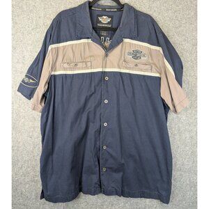 Harley-Davidson Men’s 2XL Blue Gray Short Sleeve Mechanic Work Shirt Biker Logo